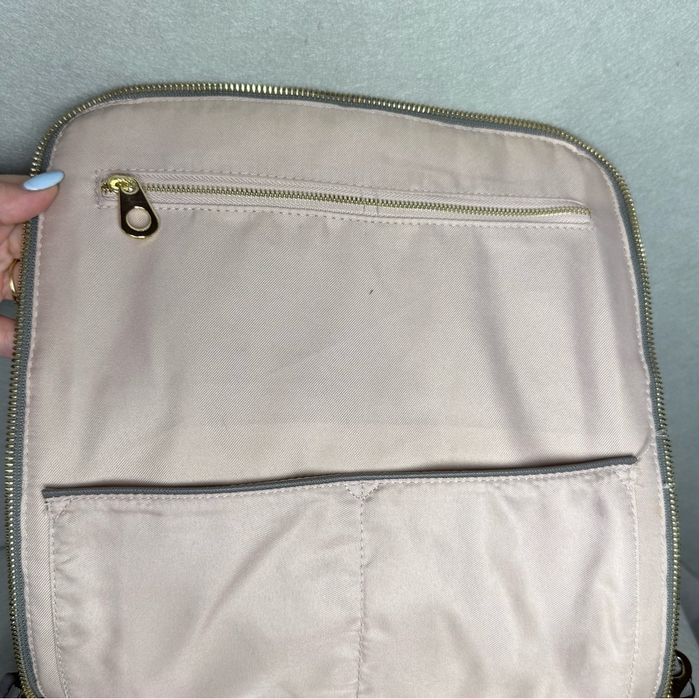 Calpak Womens Kaya Dark Gray Taupe Faux Leather Adjustable Strap Laptop Backpack - Picture 9 of 15